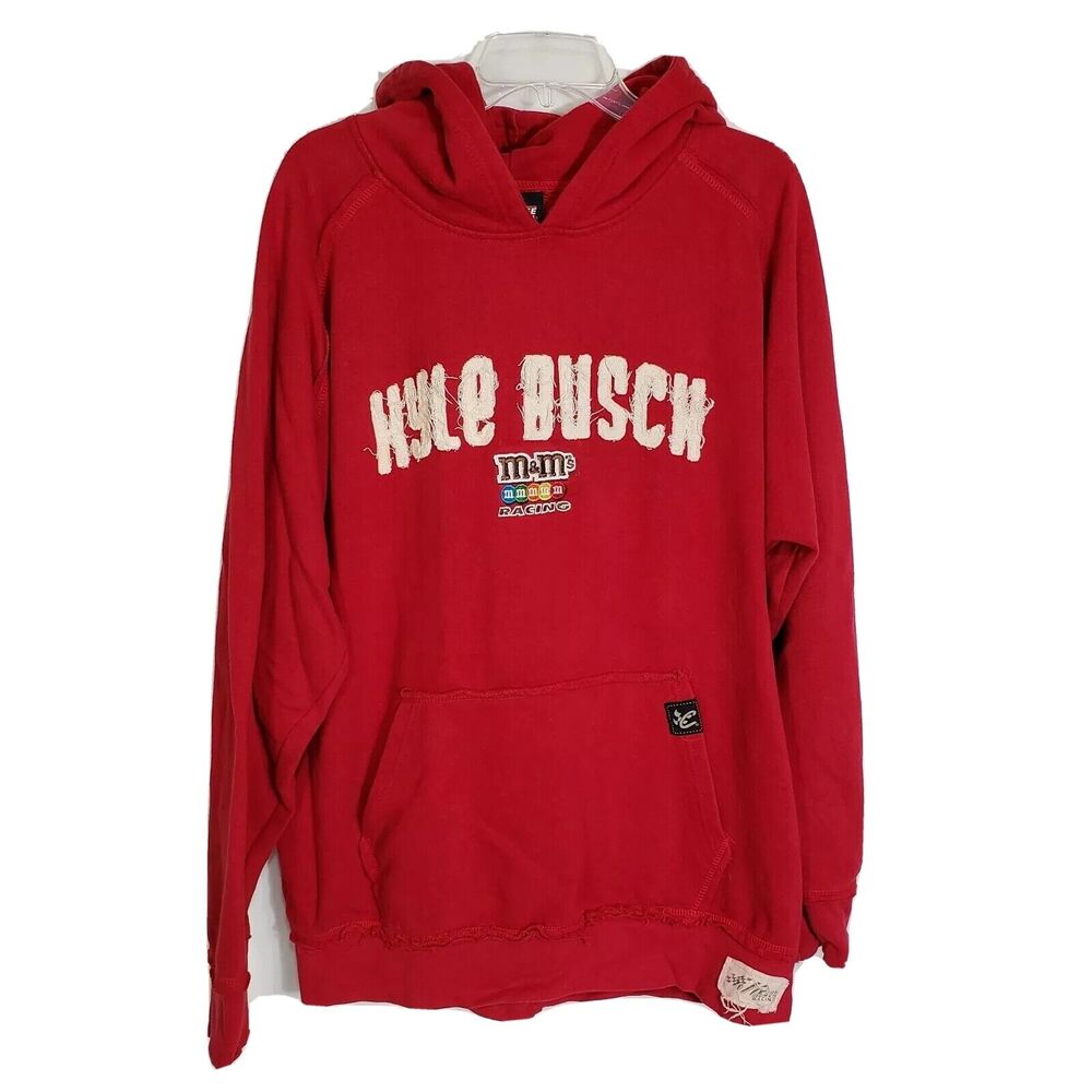 Kyle Busch Chase Hoodie Size Large Red Sewn JOE GIBBS Racing Nascar M&Ms